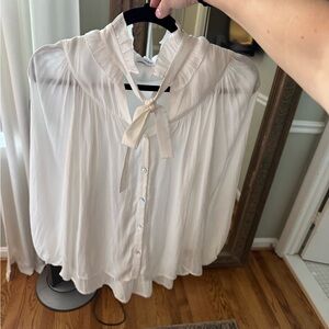 Elegant Cream Blouse with Ruffle Collar